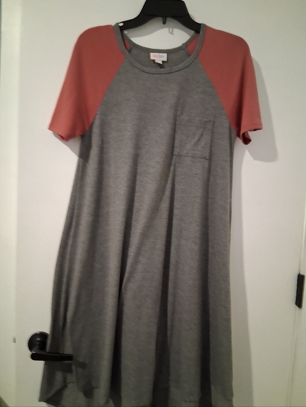 Lula Roe Casual Gray & Terracotta Raglan Pocket Dress
